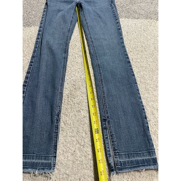 FREE PEOPLE Jeans Womens Sz 25 Kentucky Blue Released Side Slit Raw Hem Straight - Picture 11 of 16